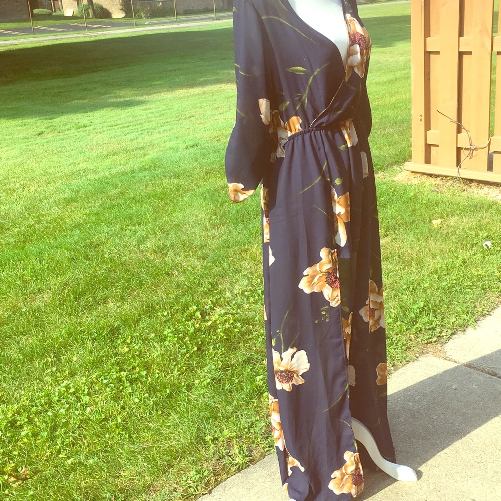 Story on medium size navy blue jumpsuit shorts